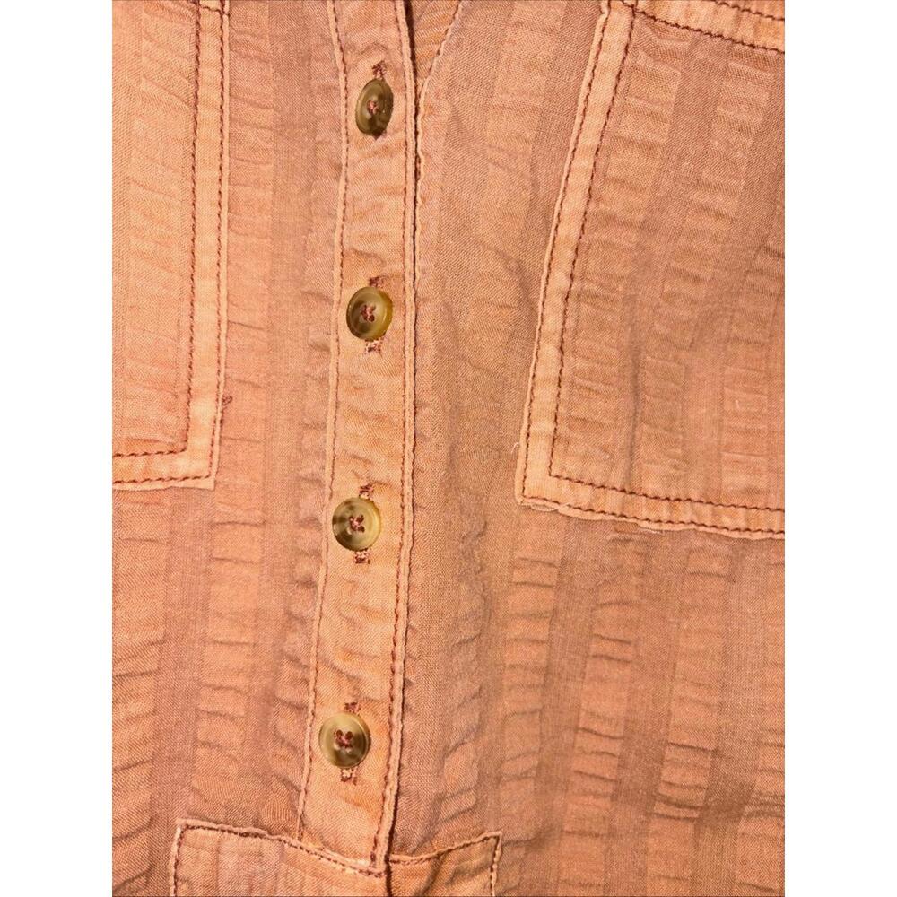 Anthropologie Pilcro Tunic Top Seersucker Button Down Kurti Dark Orange‎ Boho S - Picture 5 of 15